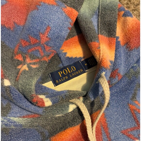 Polo Ralph Lauren Southwestern Fleece Hoodie Mens L Aztec Pullover Vintage - Picture 3 of 6